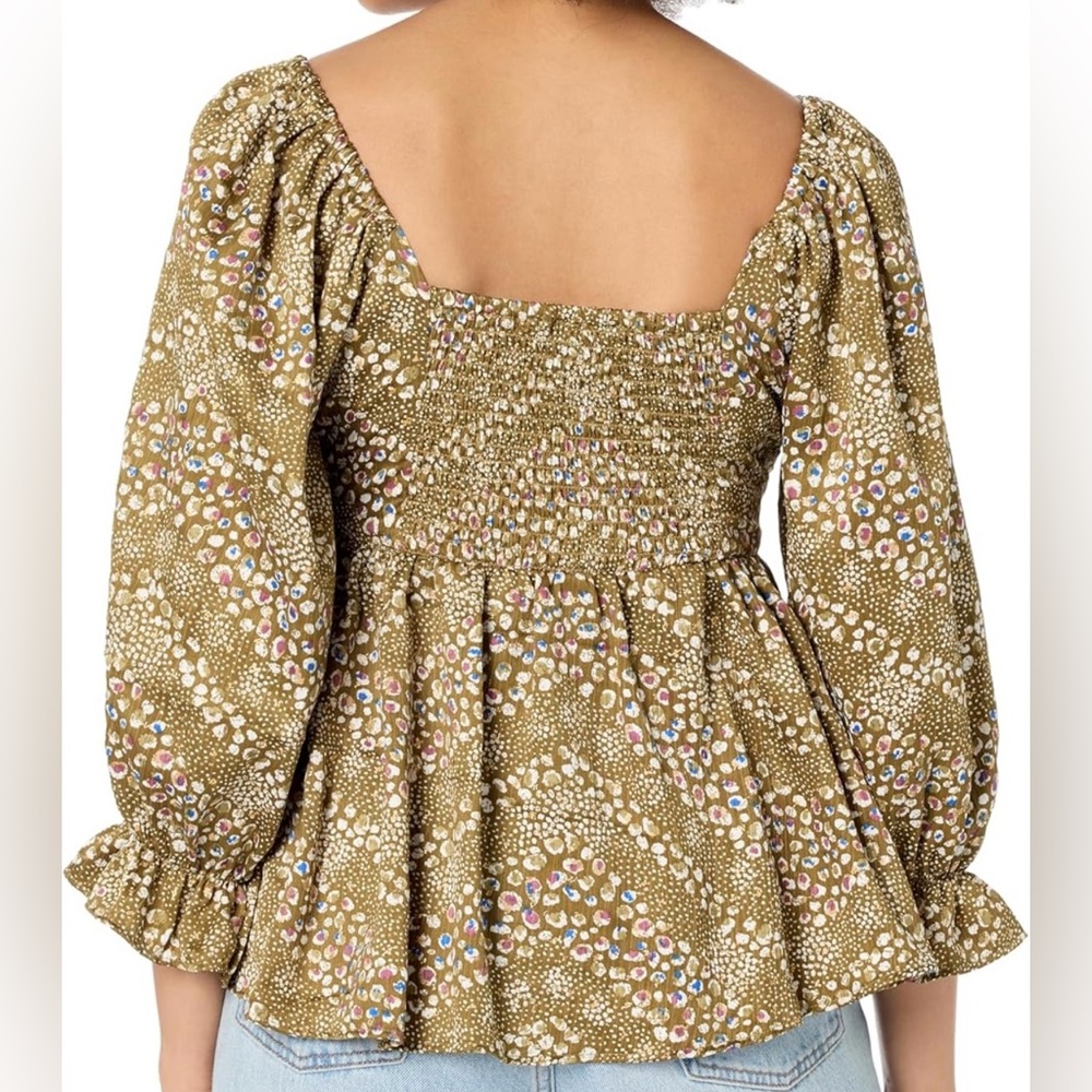 Angie Boho Babydoll Blouse NWT Women’s Olive V neck Peasant Top size L - Picture 3 of 16